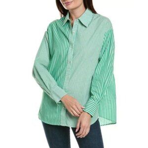Cabi Womens Green Striped Button Down Dad Elevated Shirt- Size S